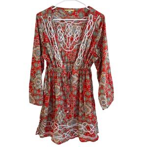 Gianni Bini Red Boho Swim Cover Up Lace Detail Size Large